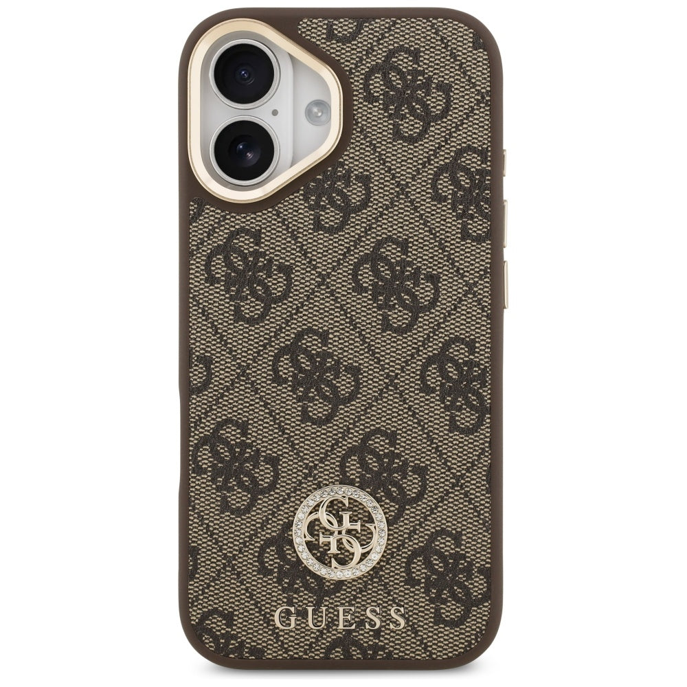 Custodia MagSafe per Apple iPhone 17, Guess, 4G Strass Logo con Cinturino Grande, Marrone