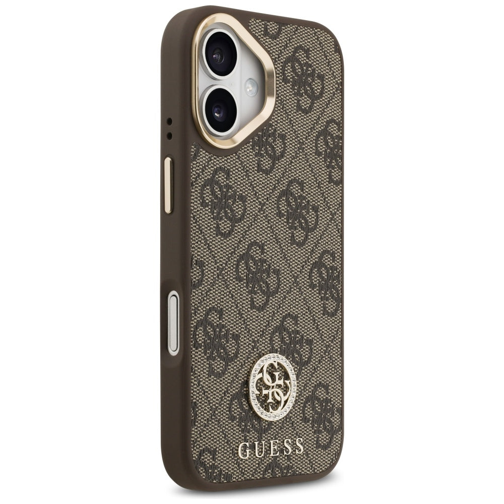 Custodia MagSafe per Apple iPhone 17, Guess, 4G Strass Logo con Cinturino Grande, Marrone