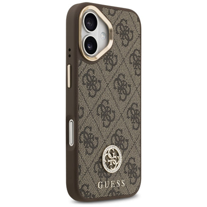 Custodia MagSafe per Apple iPhone 17, Guess, 4G Strass Logo con Cinturino Grande, Marrone