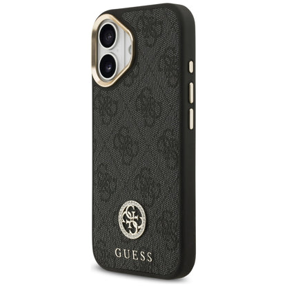 Custodia MagSafe per Apple iPhone 17, Guess, 4G Strass Logo con Cinturino Grande, Nera