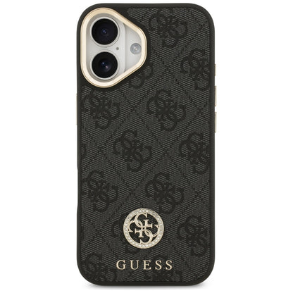 Custodia MagSafe per Apple iPhone 17, Guess, 4G Strass Logo con Cinturino Grande, Nera