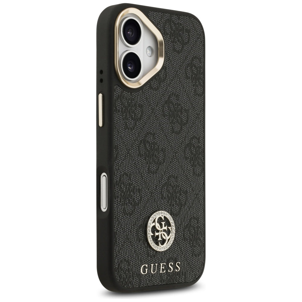 Custodia MagSafe per Apple iPhone 17, Guess, 4G Strass Logo con Cinturino Grande, Nera