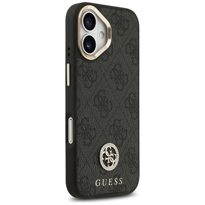 Custodia MagSafe per Apple iPhone 17, Guess, 4G Strass Logo con Cinturino Grande, Nera