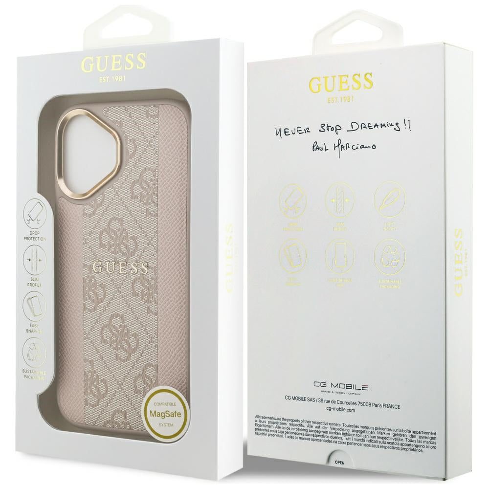 Custodia MagSafe per Apple iPhone 17, Guess, 4G Stripe, Rosa