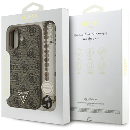 Custodia MagSafe per Apple iPhone 17, Guess, 4G Triangle Logo Cord Strap, Marrone