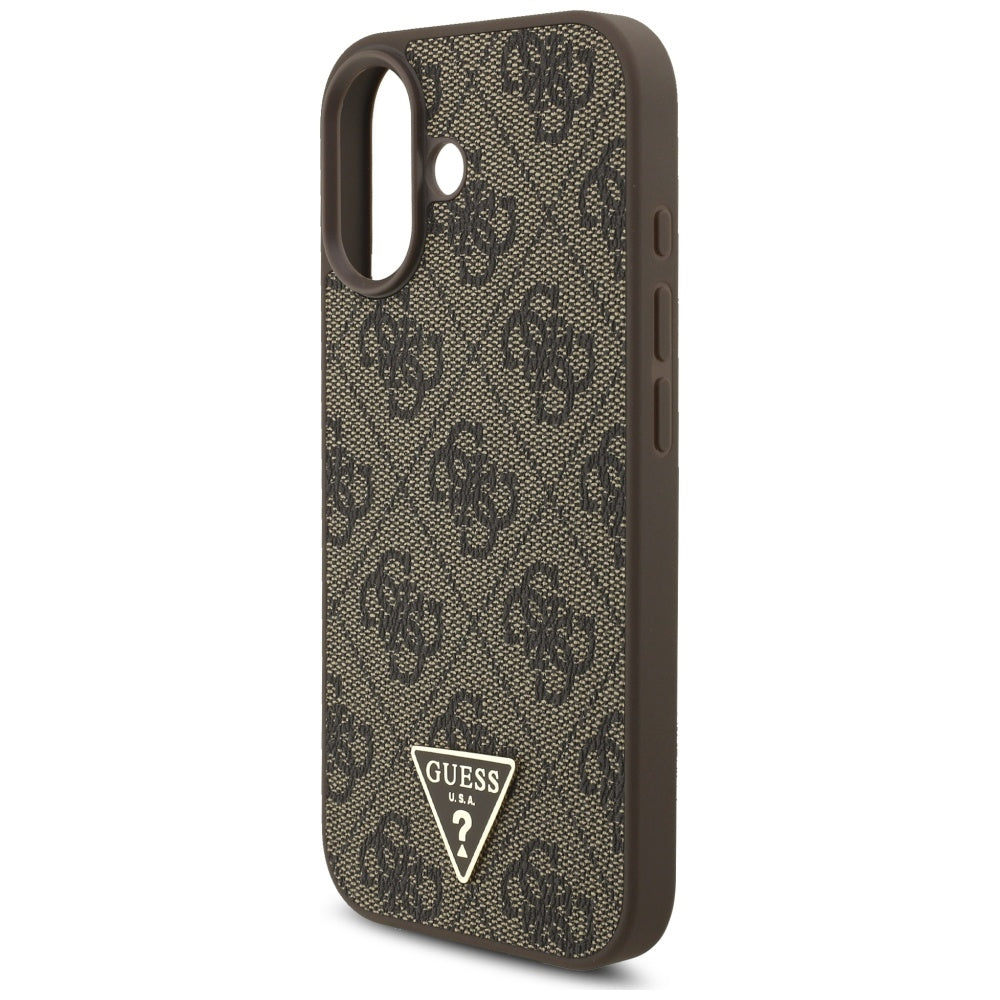 Custodia MagSafe per Apple iPhone 17, Guess, 4G Triangle Logo Cord Strap, Marrone