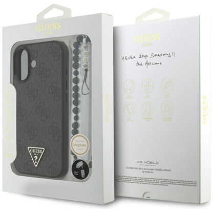 Custodia MagSafe per Apple iPhone 17, Guess, Logo Triangolo 4G con Cinturino, Nera