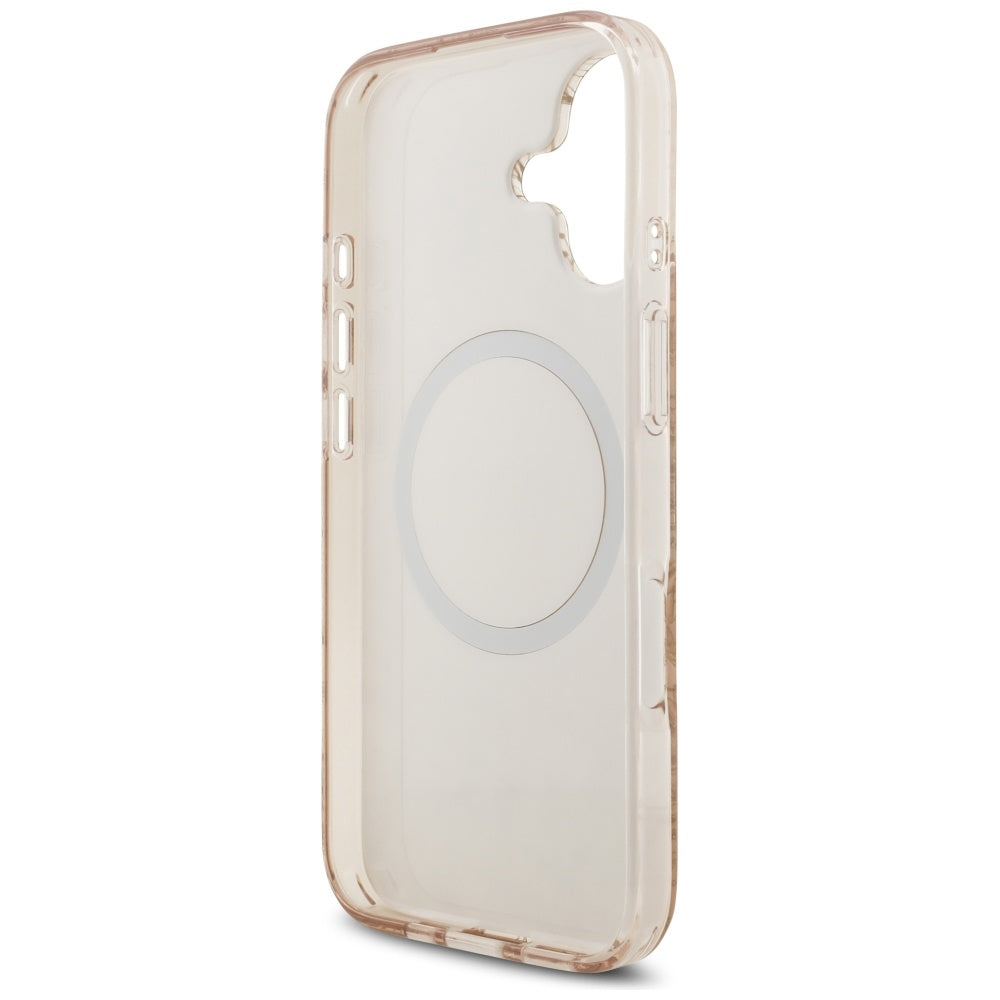 Custodia MagSafe per Apple iPhone 17, Guess, IML Flowers Allover Electroplated with Pearl Strap, Nera