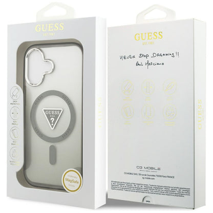 Custodia MagSafe per Apple iPhone 17, Guess, Logo Triangolo Gradiente IML, Cachi Argentato