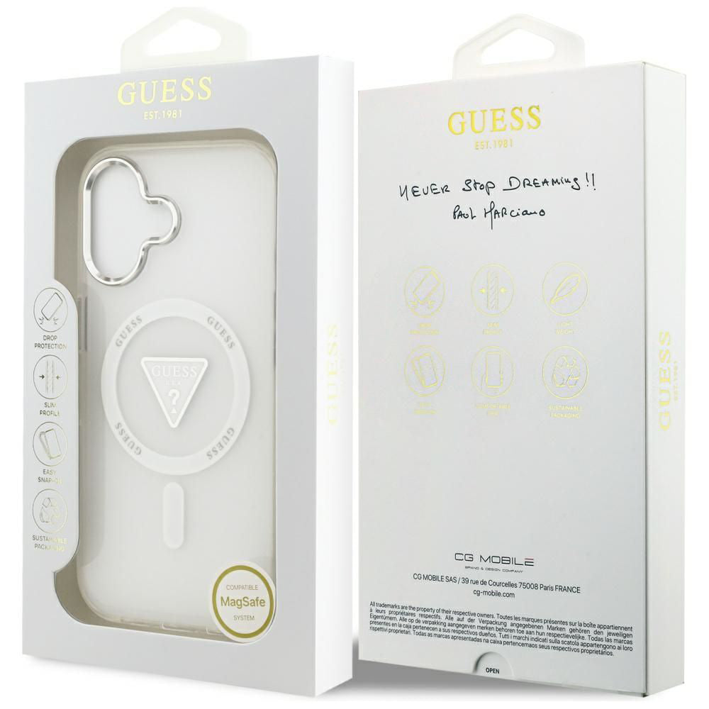 Custodia MagSafe per Apple iPhone 17, Guess, Logo Triangolo Gradiente IML, Trasparente