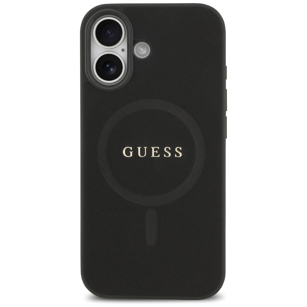 Custodia MagSafe per Apple iPhone 17, Guess, Saffiano Classic Logo, Nera