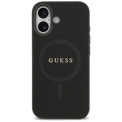 Custodia MagSafe per Apple iPhone 17, Guess, Saffiano Classic Logo, Nera
