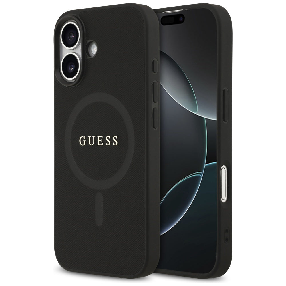Custodia MagSafe per Apple iPhone 17, Guess, Saffiano Classic Logo, Nera