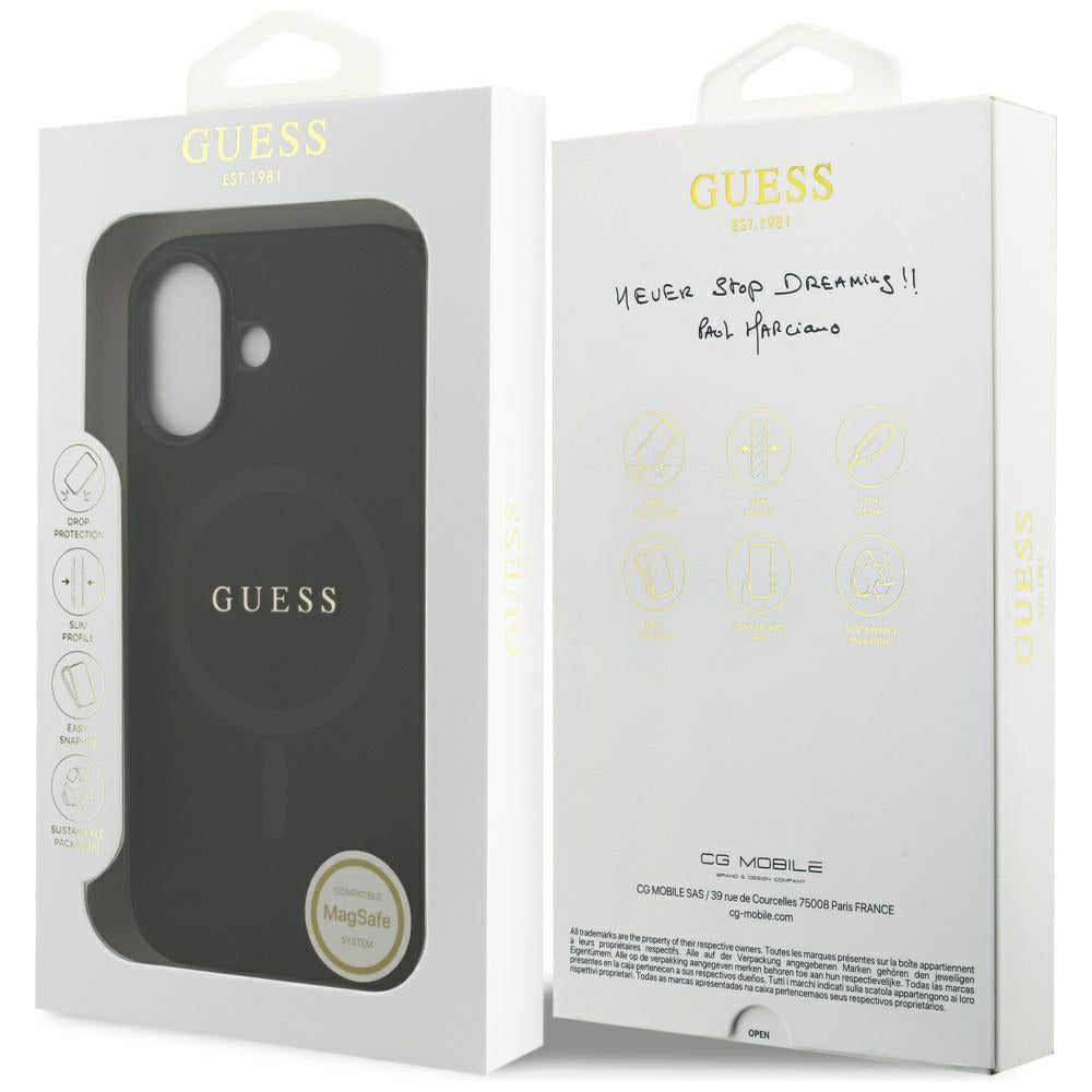 Custodia MagSafe per Apple iPhone 17, Guess, Saffiano Classic Logo, Nera