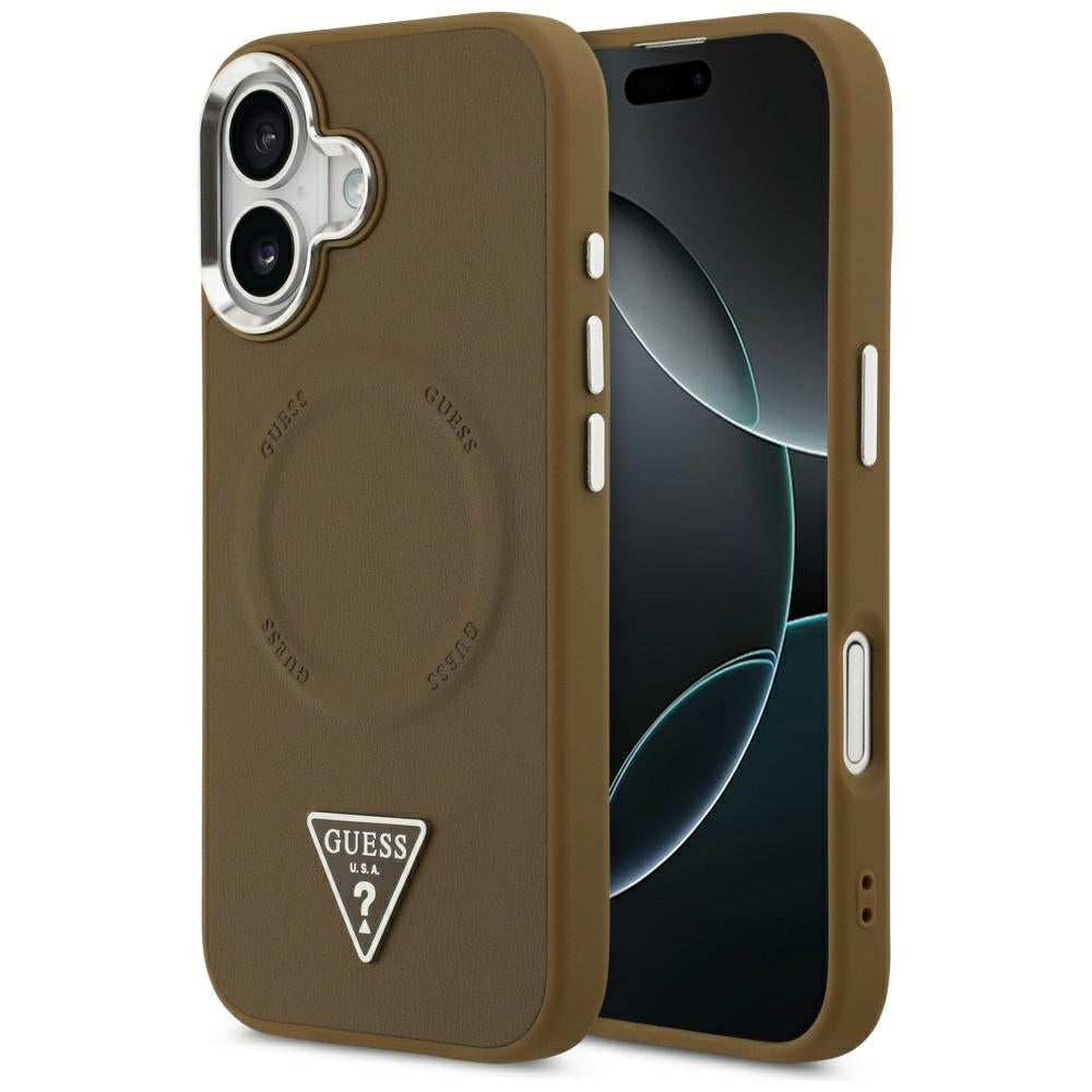 Custodia MagSafe per Apple iPhone 17, Guess, Logo Triangolo, Marrone Argentato