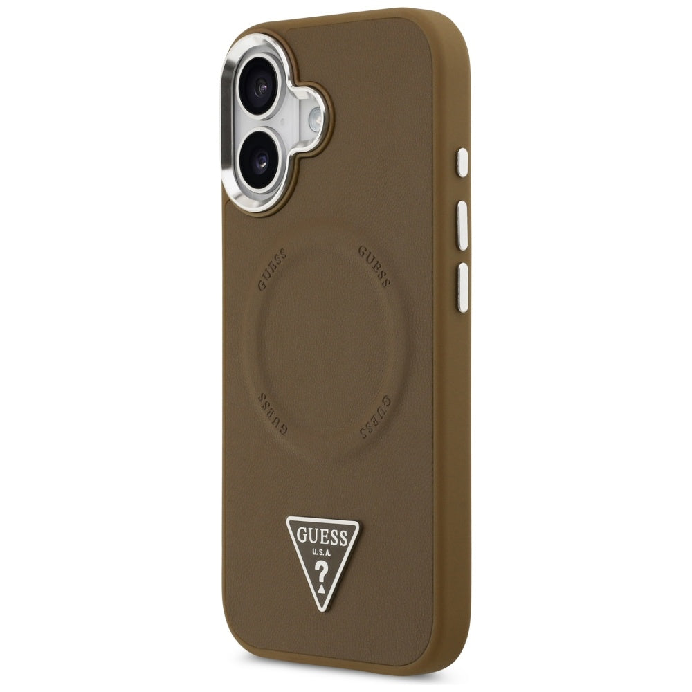 Custodia MagSafe per Apple iPhone 17, Guess, Logo Triangolo, Marrone Argentato