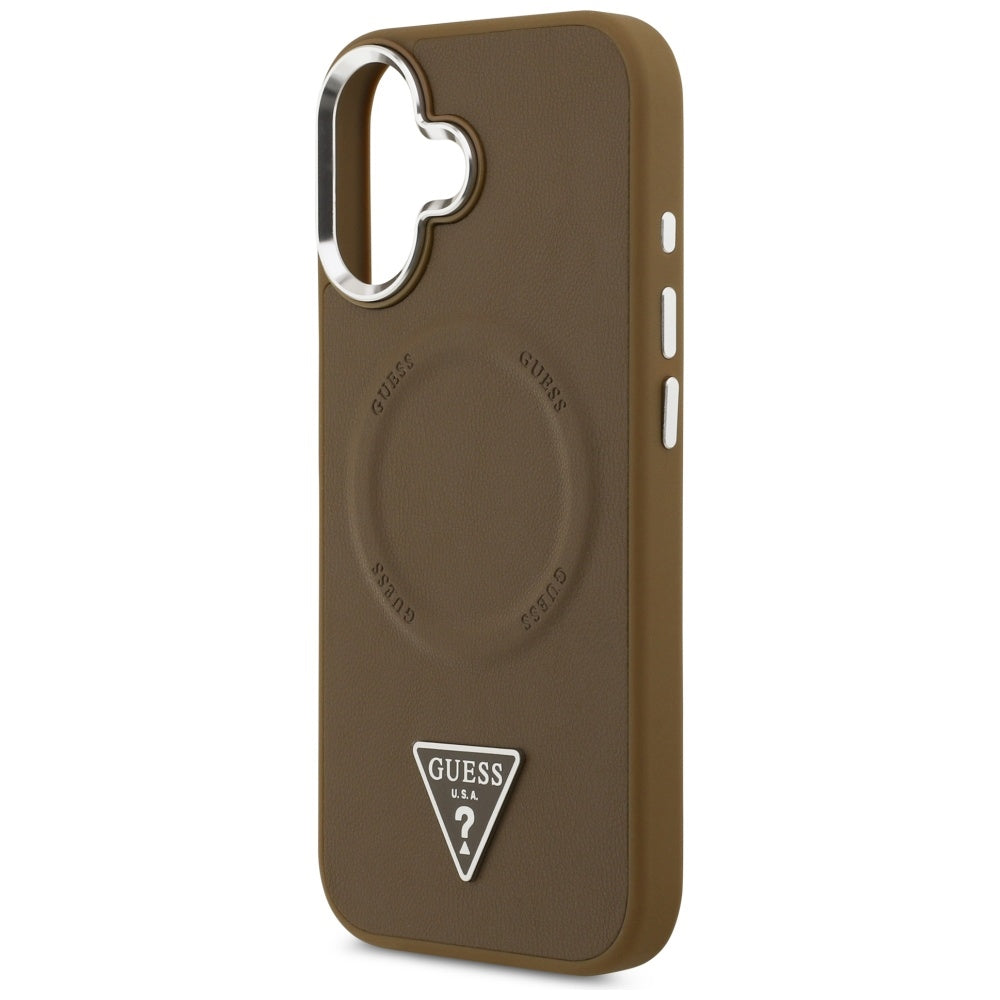 Custodia MagSafe per Apple iPhone 17, Guess, Logo Triangolo, Marrone Argentato