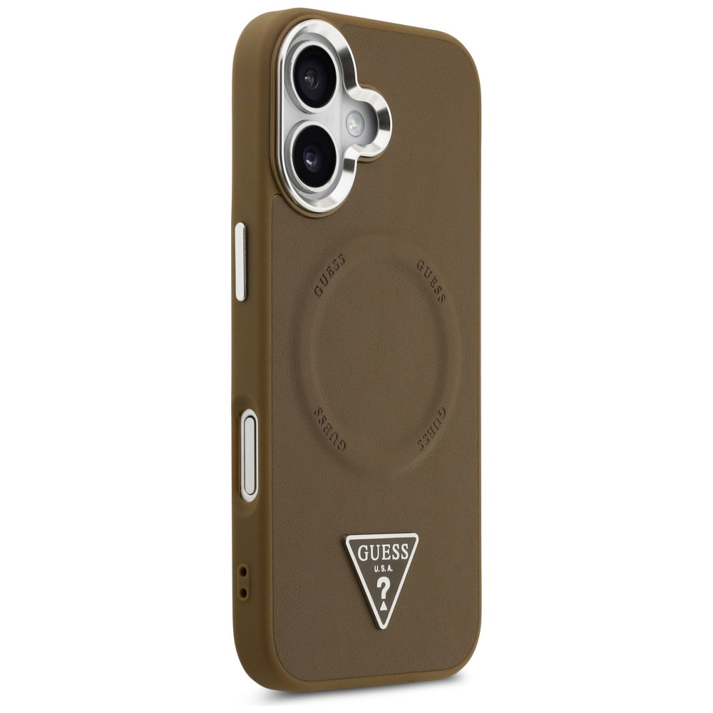 Custodia MagSafe per Apple iPhone 17, Guess, Logo Triangolo, Marrone Argentato