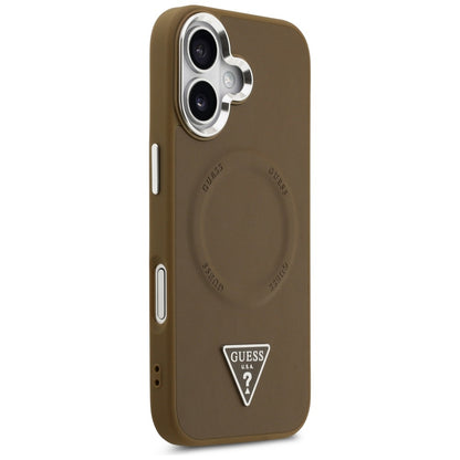 Custodia MagSafe per Apple iPhone 17, Guess, Logo Triangolo, Marrone Argentato