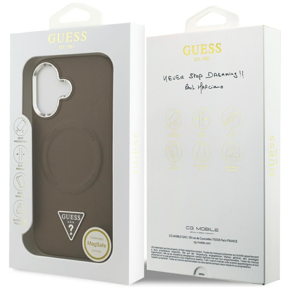 Custodia MagSafe per Apple iPhone 17, Guess, Logo Triangolo, Marrone Argentato