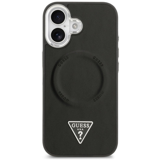 Custodia MagSafe per Apple iPhone 17, Guess, Logo Triangolo, Nera Argentata