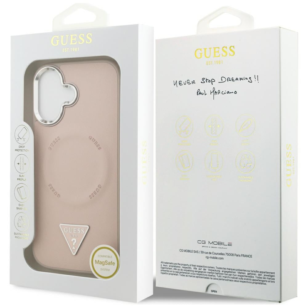 Custodia MagSafe per Apple iPhone 17, Guess, Logo Triangolo, Rosa Argento