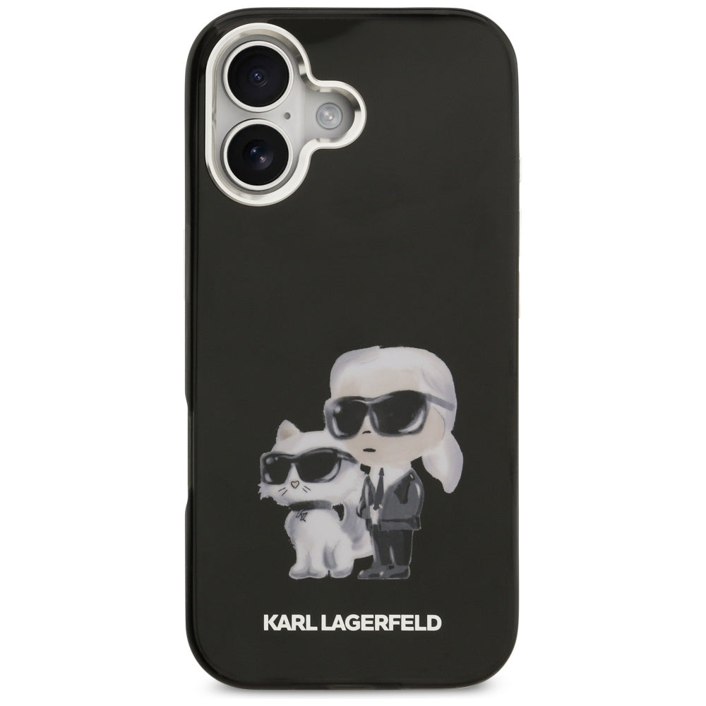 Custodia MagSafe per Apple iPhone 17, Karl Lagerfeld, IML Aquarelle Logo Karl & Choupette, Nera