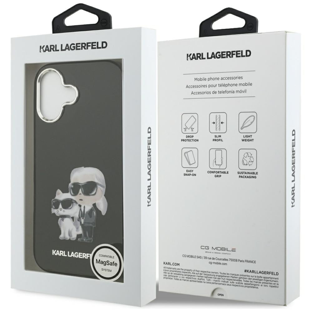 Custodia MagSafe per Apple iPhone 17, Karl Lagerfeld, IML Aquarelle Logo Karl & Choupette, Nera