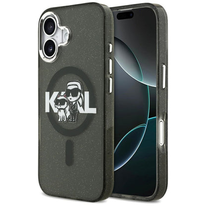 MagSafe Case for Apple iPhone 17, Karl Lagerfeld, IML Sketch Logo Glitter Karl & Choupette, Black