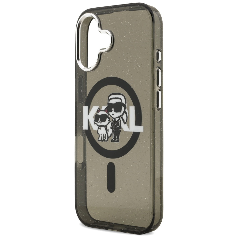 MagSafe Case for Apple iPhone 17, Karl Lagerfeld, IML Sketch Logo Glitter Karl & Choupette, Black