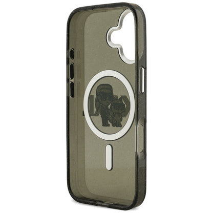 MagSafe Case for Apple iPhone 17, Karl Lagerfeld, IML Sketch Logo Glitter Karl & Choupette, Black
