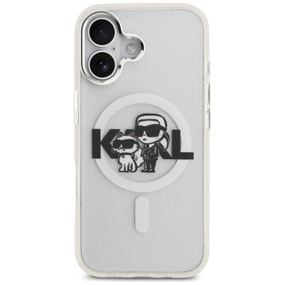 Custodia MagSafe per Apple iPhone 17, Karl Lagerfeld, IML Sketch Logo Glitter Karl & Choupette, Trasparente