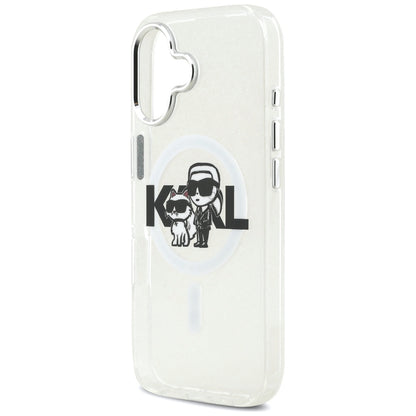 Custodia MagSafe per Apple iPhone 17, Karl Lagerfeld, IML Sketch Logo Glitter Karl & Choupette, Trasparente