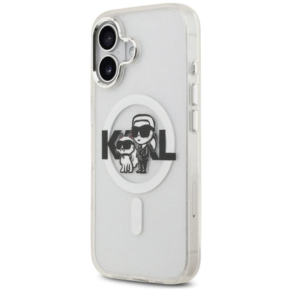 Custodia MagSafe per Apple iPhone 17, Karl Lagerfeld, IML Sketch Logo Glitter Karl & Choupette, Trasparente