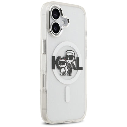 Custodia MagSafe per Apple iPhone 17, Karl Lagerfeld, IML Sketch Logo Glitter Karl & Choupette, Trasparente