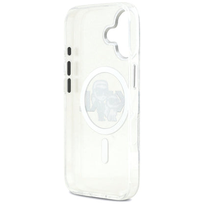 Custodia MagSafe per Apple iPhone 17, Karl Lagerfeld, IML Sketch Logo Glitter Karl & Choupette, Trasparente