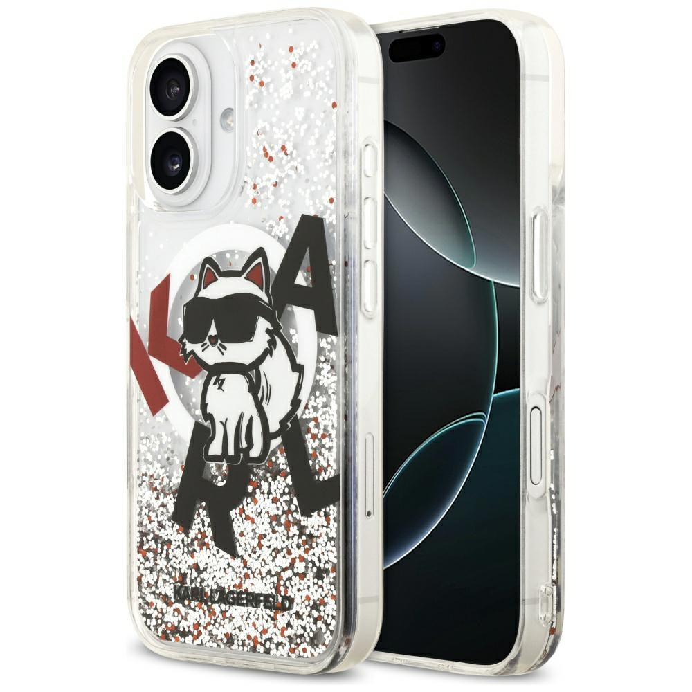Custodia MagSafe per Apple iPhone 17, Karl Lagerfeld, Liquid Glitter Choupette Logo, Trasparente