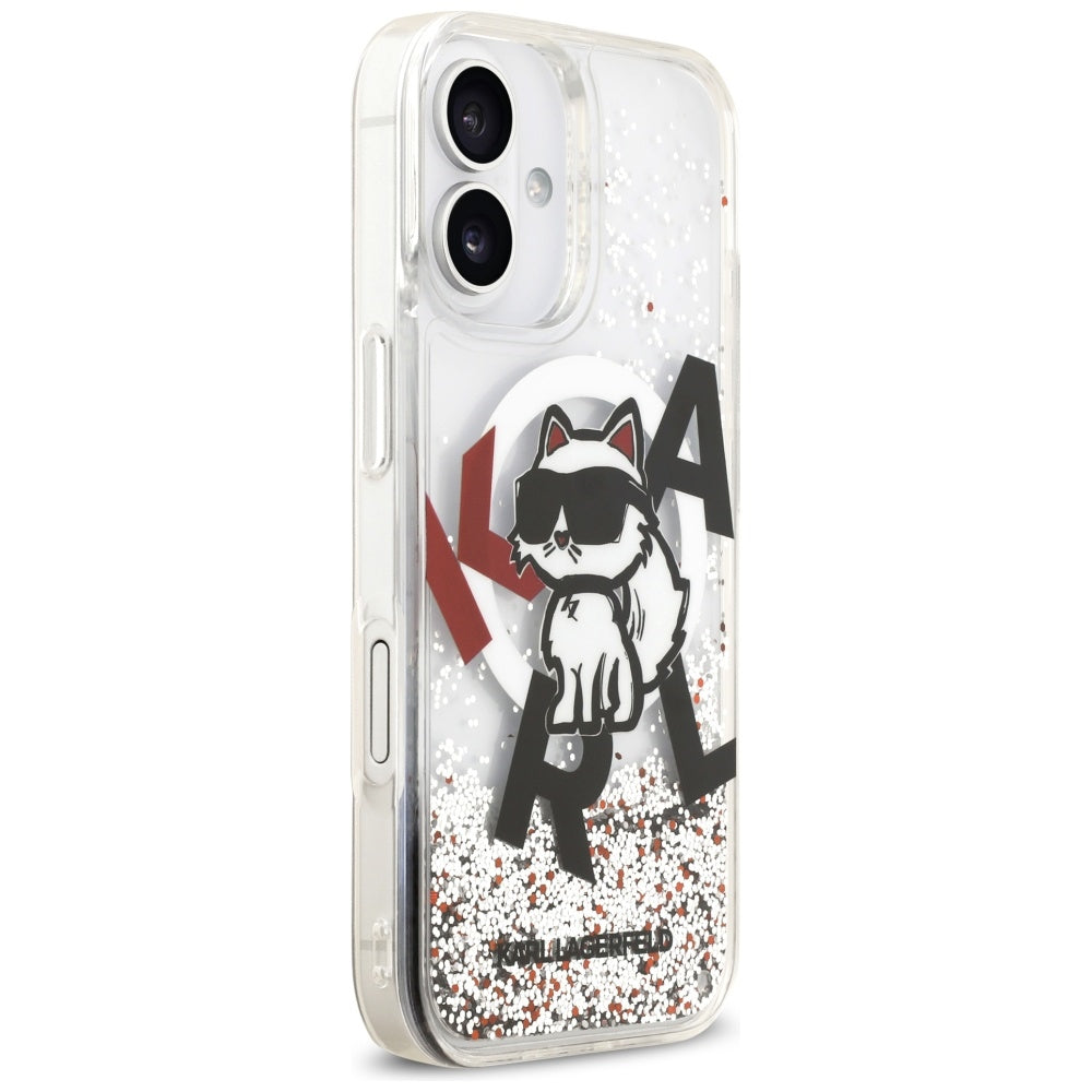 Custodia MagSafe per Apple iPhone 17, Karl Lagerfeld, Liquid Glitter Choupette Logo, Trasparente