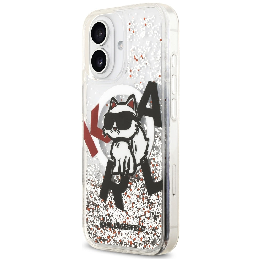 Custodia MagSafe per Apple iPhone 17, Karl Lagerfeld, Liquid Glitter Choupette Logo, Trasparente