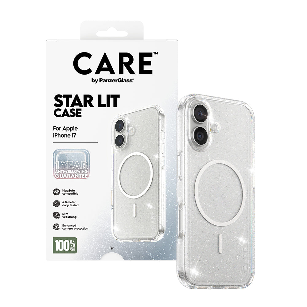 Custodia MagSafe per Apple iPhone 17, PanzerGlass, Care Urban Explorer Star Lit, Trasparente Bianca