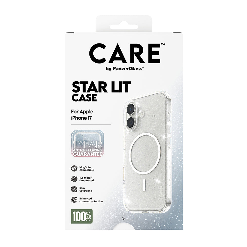 Custodia MagSafe per Apple iPhone 17, PanzerGlass, Care Urban Explorer Star Lit, Trasparente Bianca