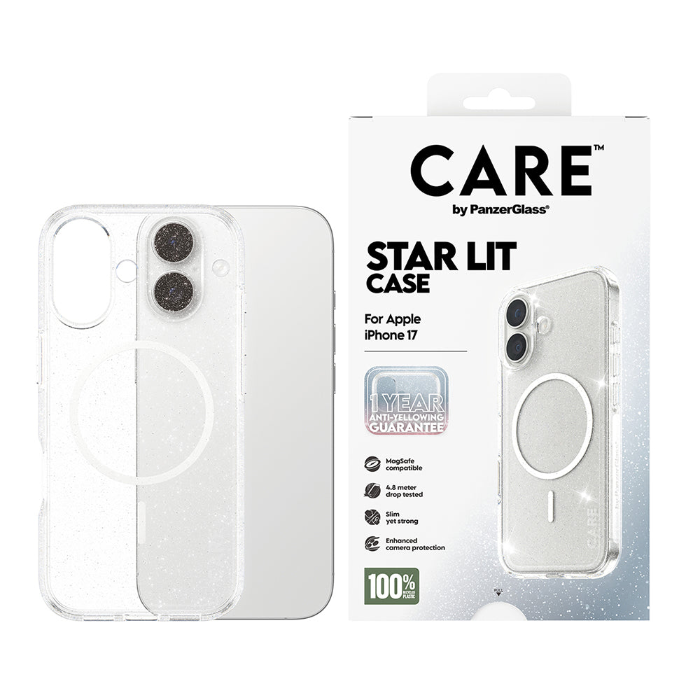 Custodia MagSafe per Apple iPhone 17, PanzerGlass, Care Urban Explorer Star Lit, Trasparente Bianca
