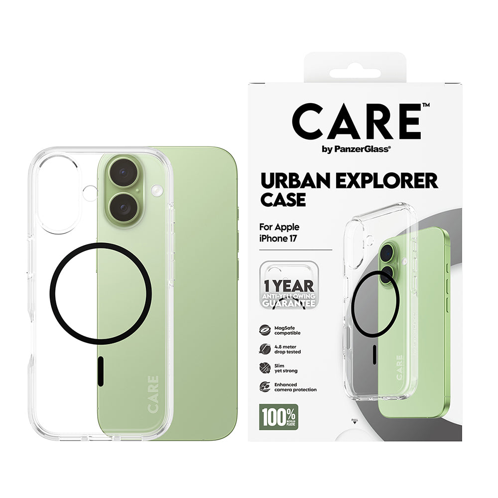Custodia MagSafe per Apple iPhone 17, PanzerGlass, Care Urban Explorer, Trasparente Nera