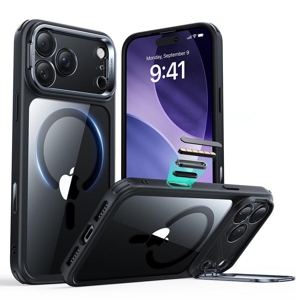 Custodia MagSafe per Apple iPhone 17 Pro, ESR, Classic Hybrid Kickstand, Nera Trasparente