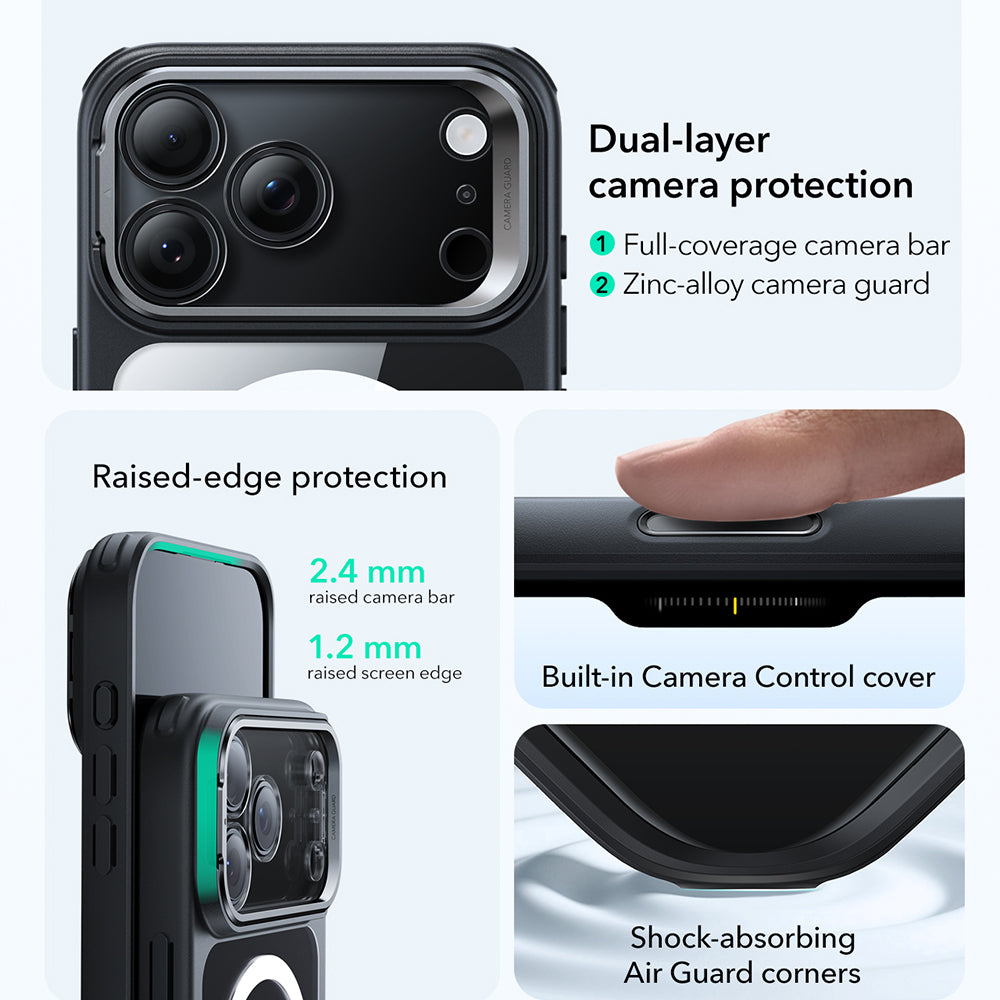 Custodia MagSafe per Apple iPhone 17 Pro, ESR, Classic Hybrid Kickstand, Nera Trasparente