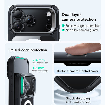 Custodia MagSafe per Apple iPhone 17 Pro, ESR, Classic Hybrid Kickstand, Nera Trasparente