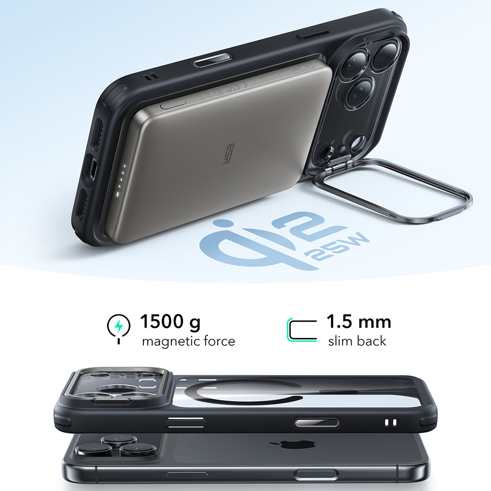 Custodia MagSafe per Apple iPhone 17 Pro, ESR, Classic Hybrid Kickstand, Nera Trasparente