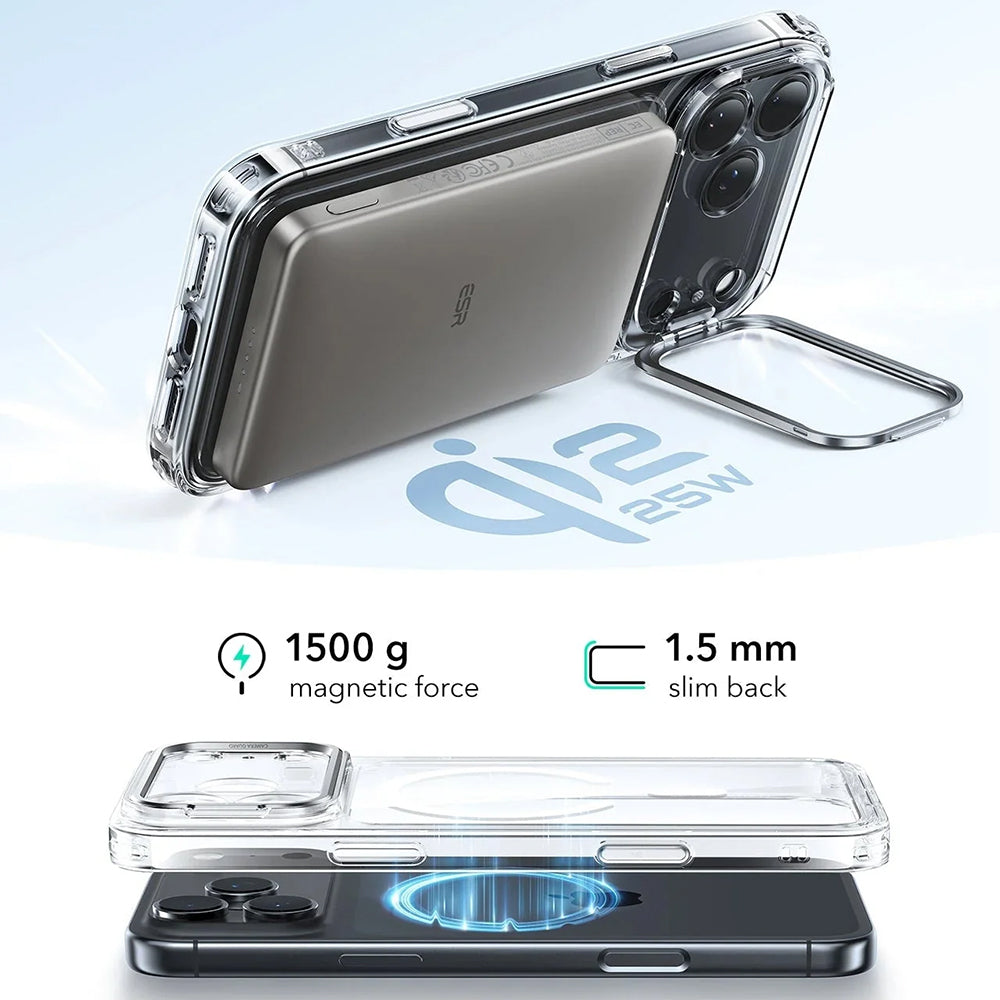 Custodia MagSafe per Apple iPhone 17 Pro, ESR, Classic Hybrid Kickstand, Trasparente