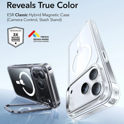 Custodia MagSafe per Apple iPhone 17 Pro, ESR, Classic Hybrid Kickstand, Trasparente