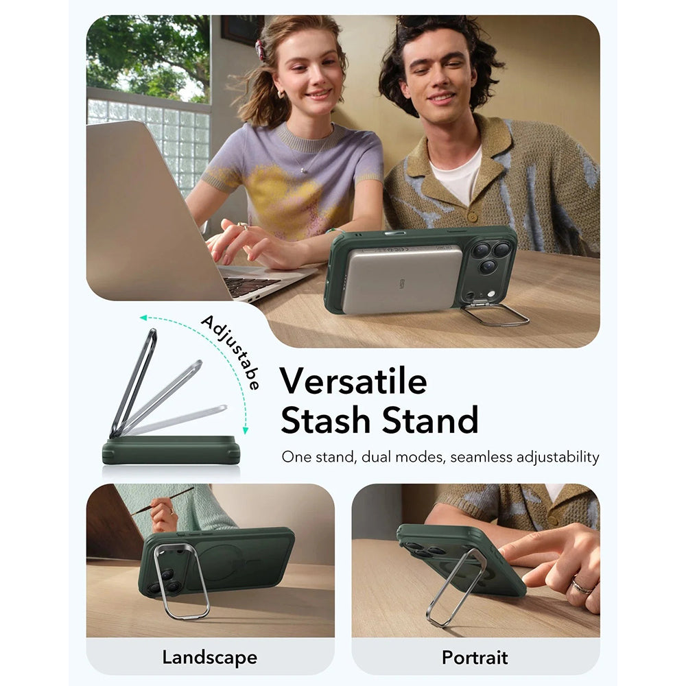 Custodia MagSafe per Apple iPhone 17 Pro, ESR, Classic Hybrid Kickstand, Verde Satinato